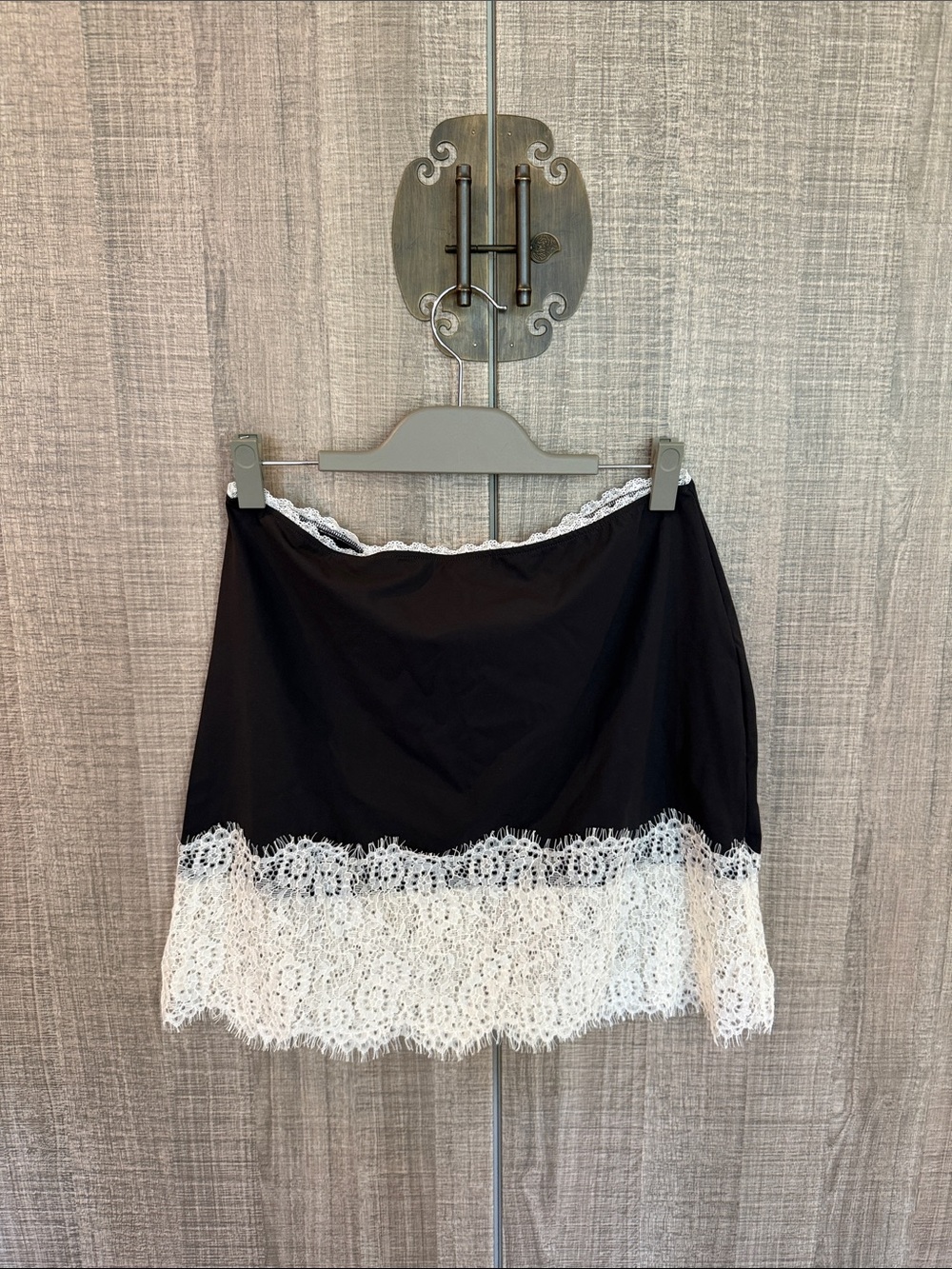 Zara Lace-Trim Satin Mini Skirt in Black and White